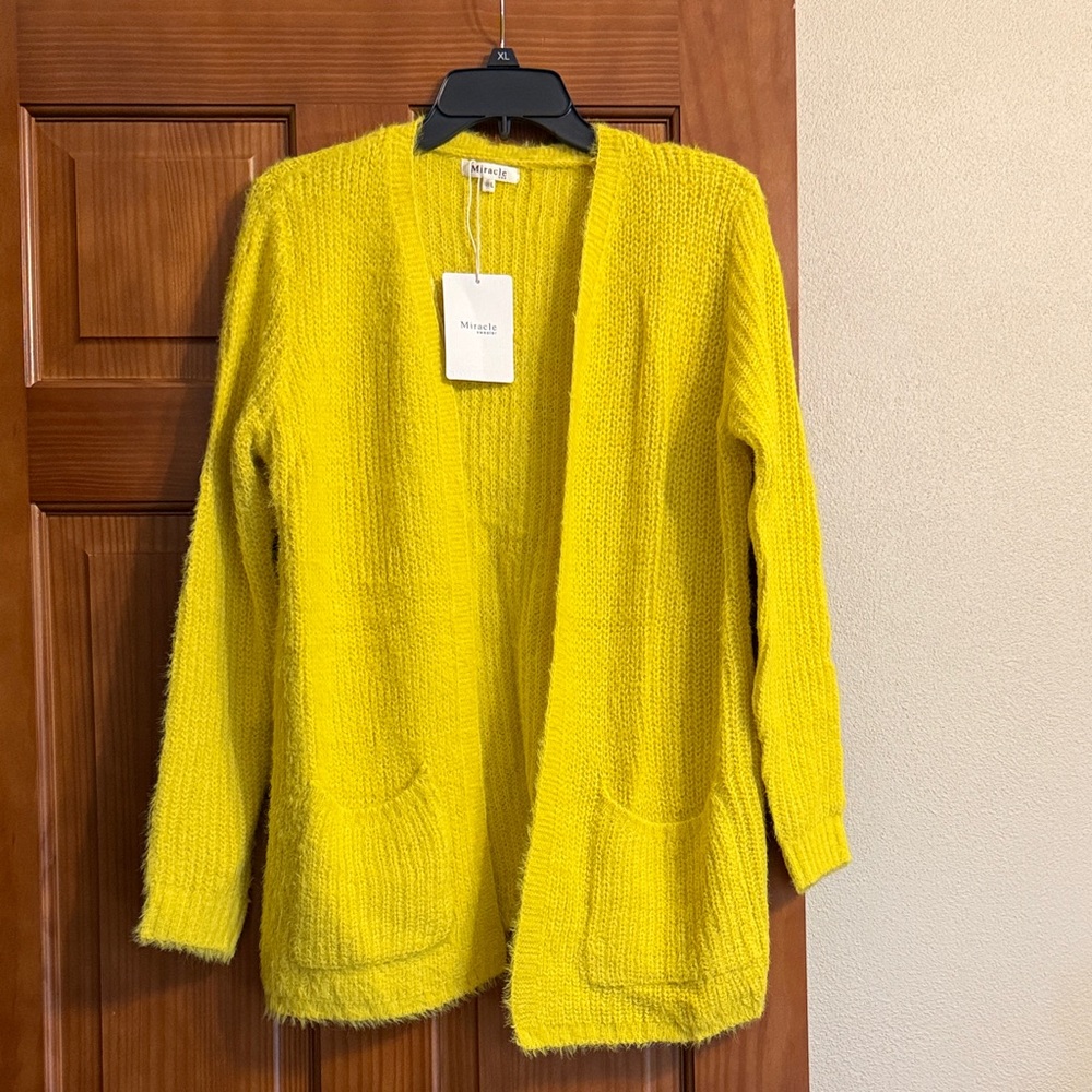 Miracle Sunny Yellow Open-Front Knit Cardigan brand new size M/L